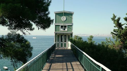 View of bridge over lake against sky