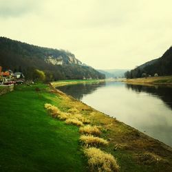 Scenic view of lake and mountains