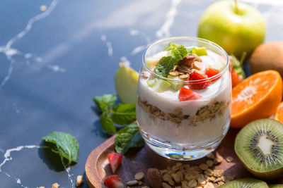 Close-up of breakfast served on table