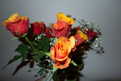 High angle view of rose bouquet in vase