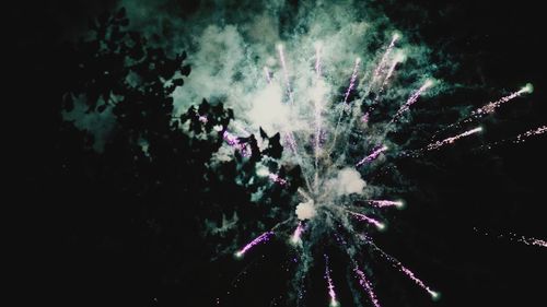 Low angle view of firework display at night