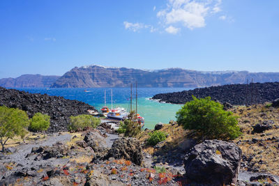 Scenic view of bay against sky