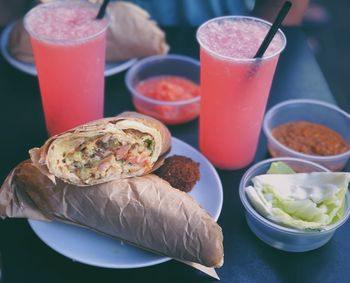 Close-up of breakfast served on table