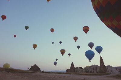 Low angle view of hot air balloons