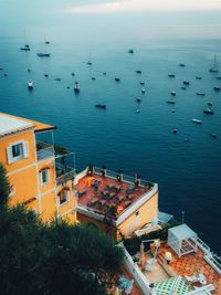 High angle view of boats in sea