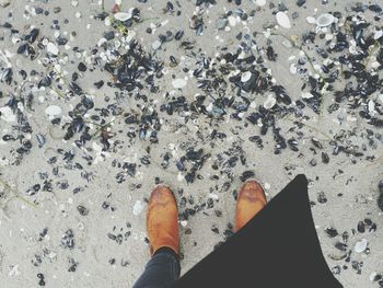 Low section of person standing on sand