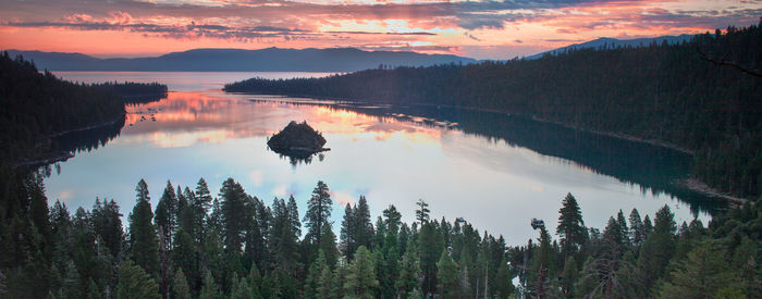 Panoramic view of lake during sunset