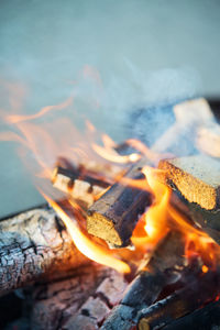 Close-up of fire on wood