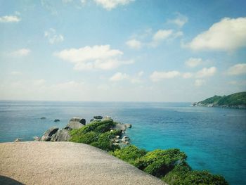 Scenic view of sea against cloudy sky