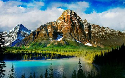 Panoramic view of lake by mountain against sky