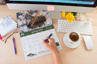 High angle view of pencils on table