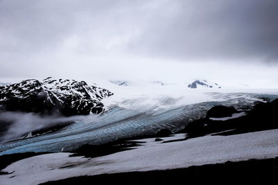 Scenic view of snow covered mountain against sky