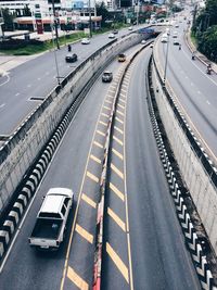 High angle view of traffic on road in city