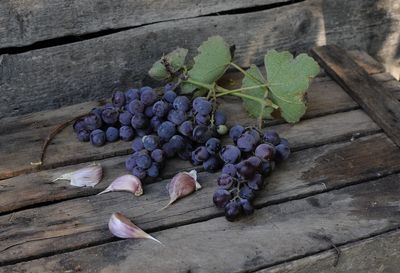 High angle view of grapes on table