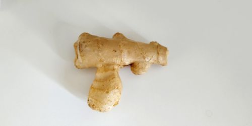 High angle view of cookies on white background