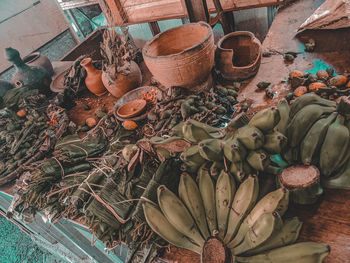 High angle view of bananas for sale at market stall