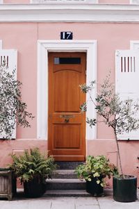 Closed door of building