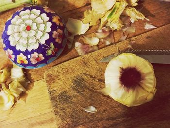 High angle view of food on cutting board