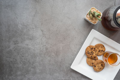 High angle view of breakfast on table