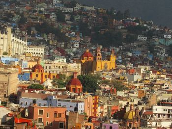 High angle view of buildings in city