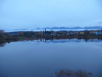 Scenic view of lake against blue sky