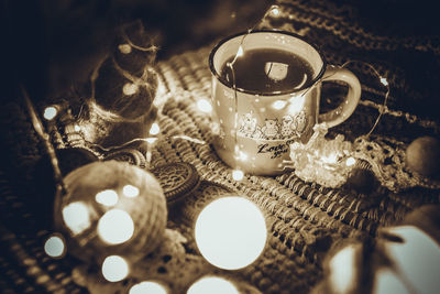 High angle view of tea cup on table