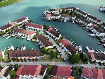 High angle view of buildings in city
