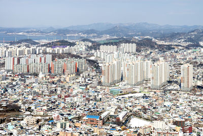 High angle view of townscape against sky