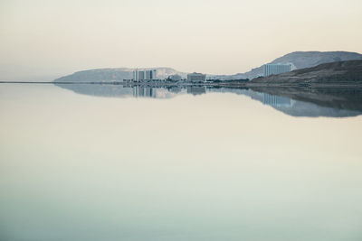 Scenic view of lake against clear sky