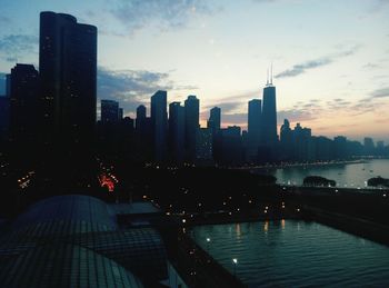 City lit up at dusk