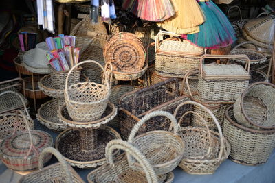 Wicker baskets for sale in market