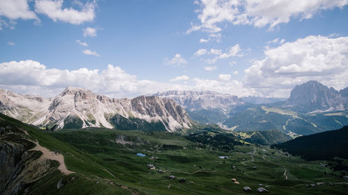 Panoramic view of snowcapped mountains against sky