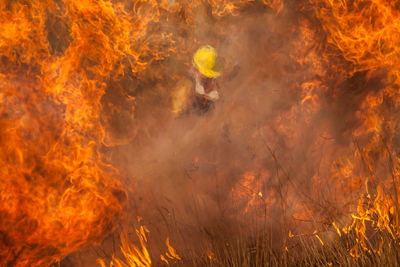 Firefighter seen in fire on land