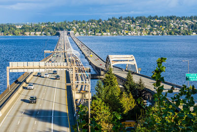 A view of interstate ninety floating bridges from seattle.