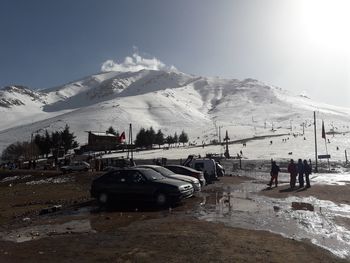 Snow covered mountain against sky