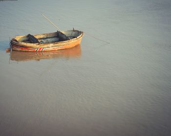High angle view of ship moored on sea