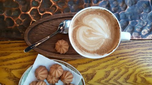 High angle view of coffee on table