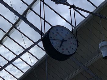 Low angle view of clock on ceiling