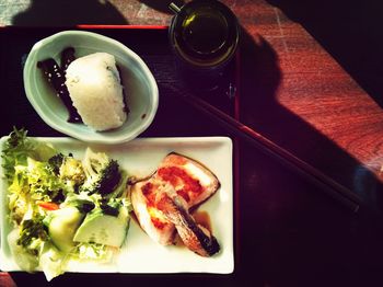 Close-up of served food in plate