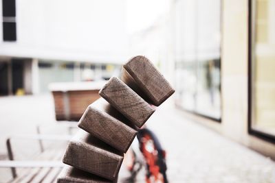 Close-up of stack on table