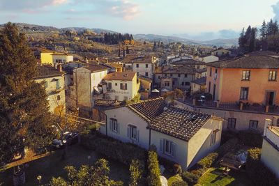 High angle view of townscape against sky