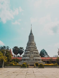 Low angle view of temple building against sky