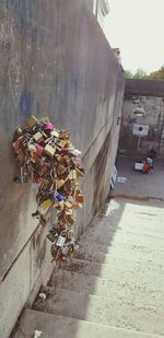 Padlocks hanging on city