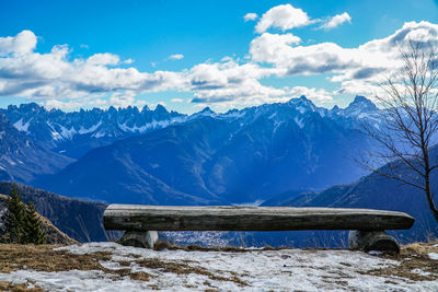 Scenic view of snowcapped mountains against sky