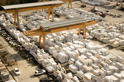 High angle view of production line