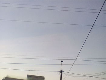 Low angle view of electricity pylon against sky