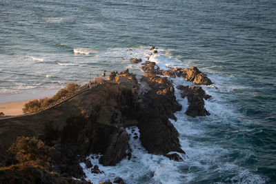 High angle view of rocks on shore