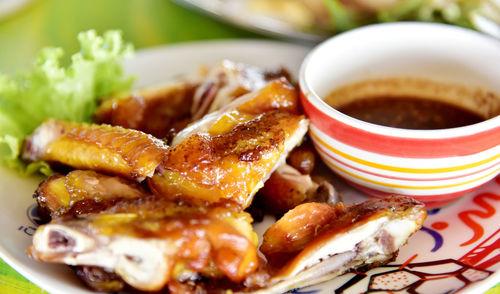 Close-up of food in plate on table