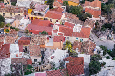 Aerial view of preserved historic buildings in the plaka neighborhood of athens, greece