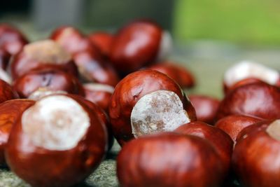 Close-up of chestnuts on table